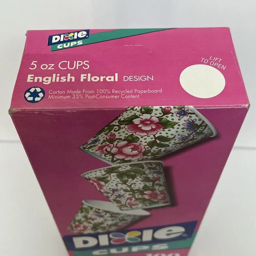 NEW Never Opened Dixie 5 oz Bathroom 100 Cups English Floral Design Vintage 1994